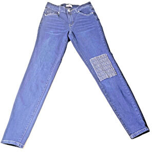 Y2K Bongo Jeans Women Size 6 Patched Dark Wash Denim Stretch Embroidery Boho